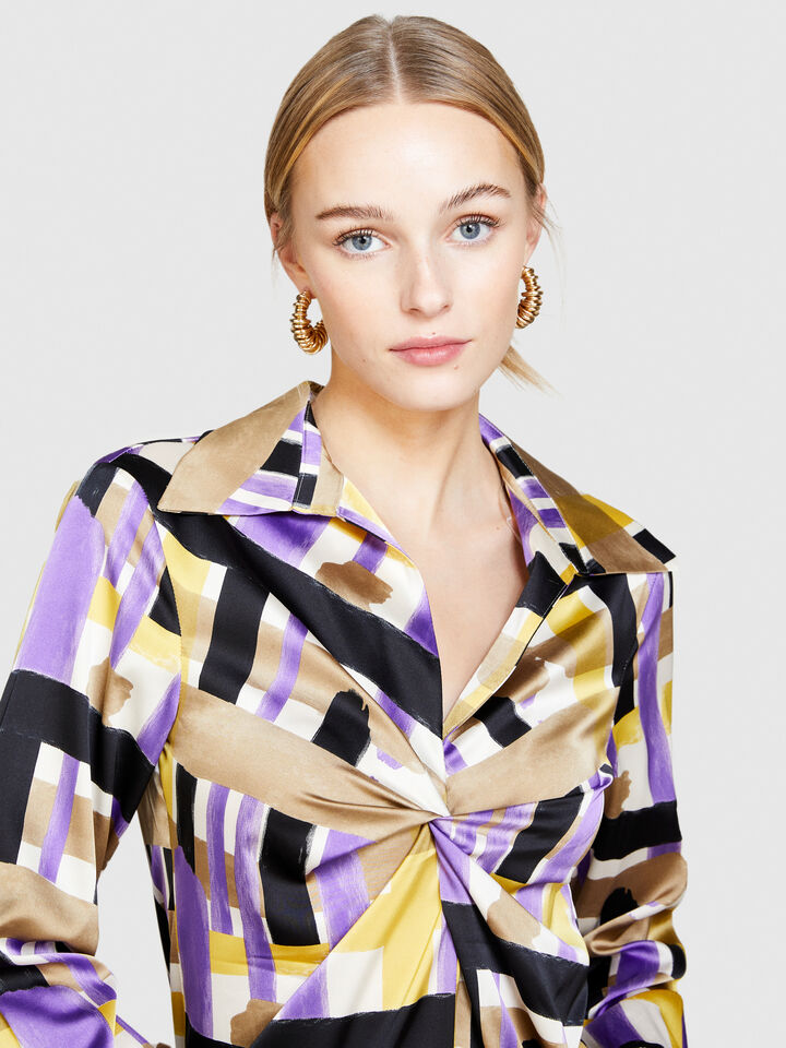 Dress in printed satin - women's short dresses - Multi-color | Sisley image number 5